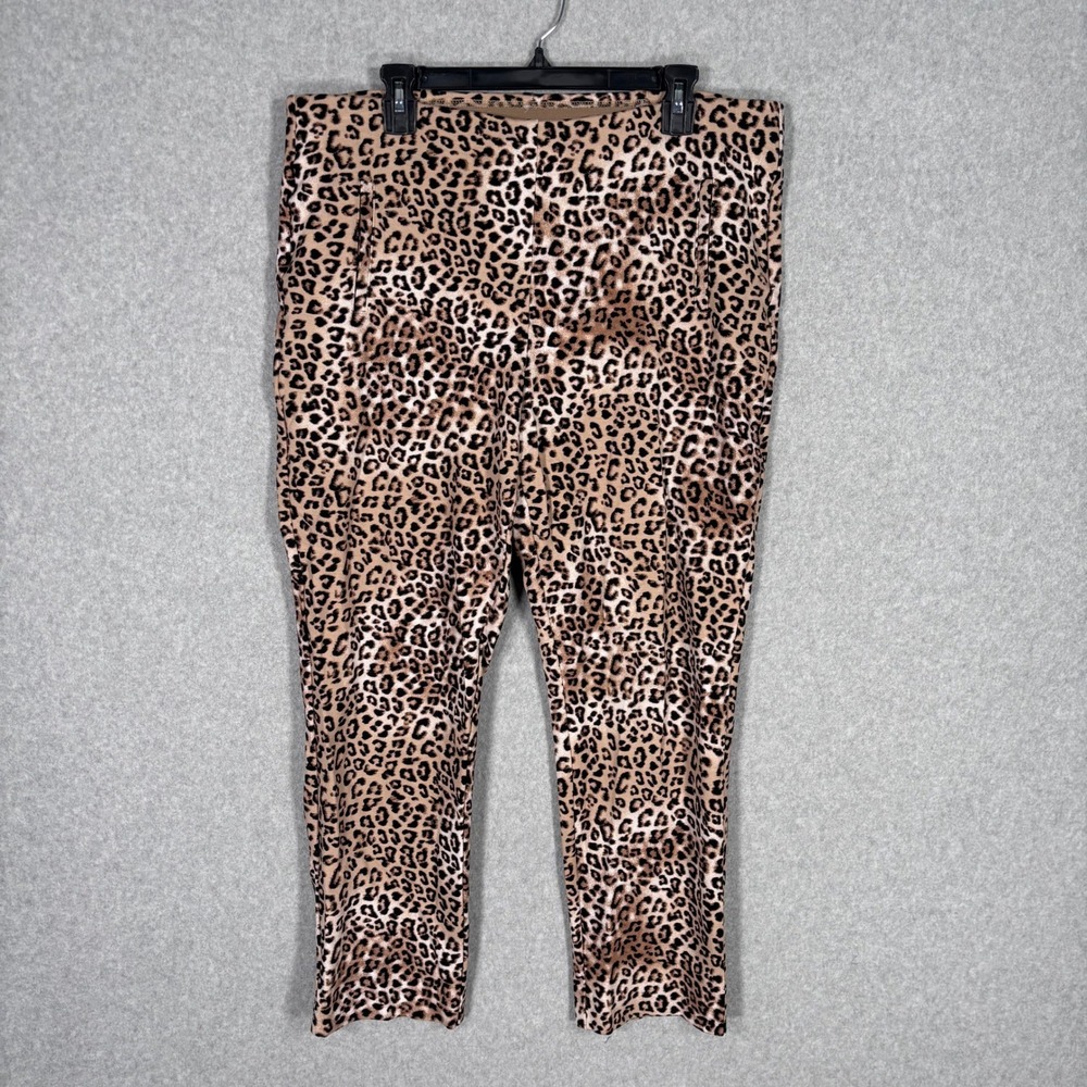 Chicos Leopard Print Knit Pants Size 16 Ponte Crepe Pull On Crop Glam Maximalist